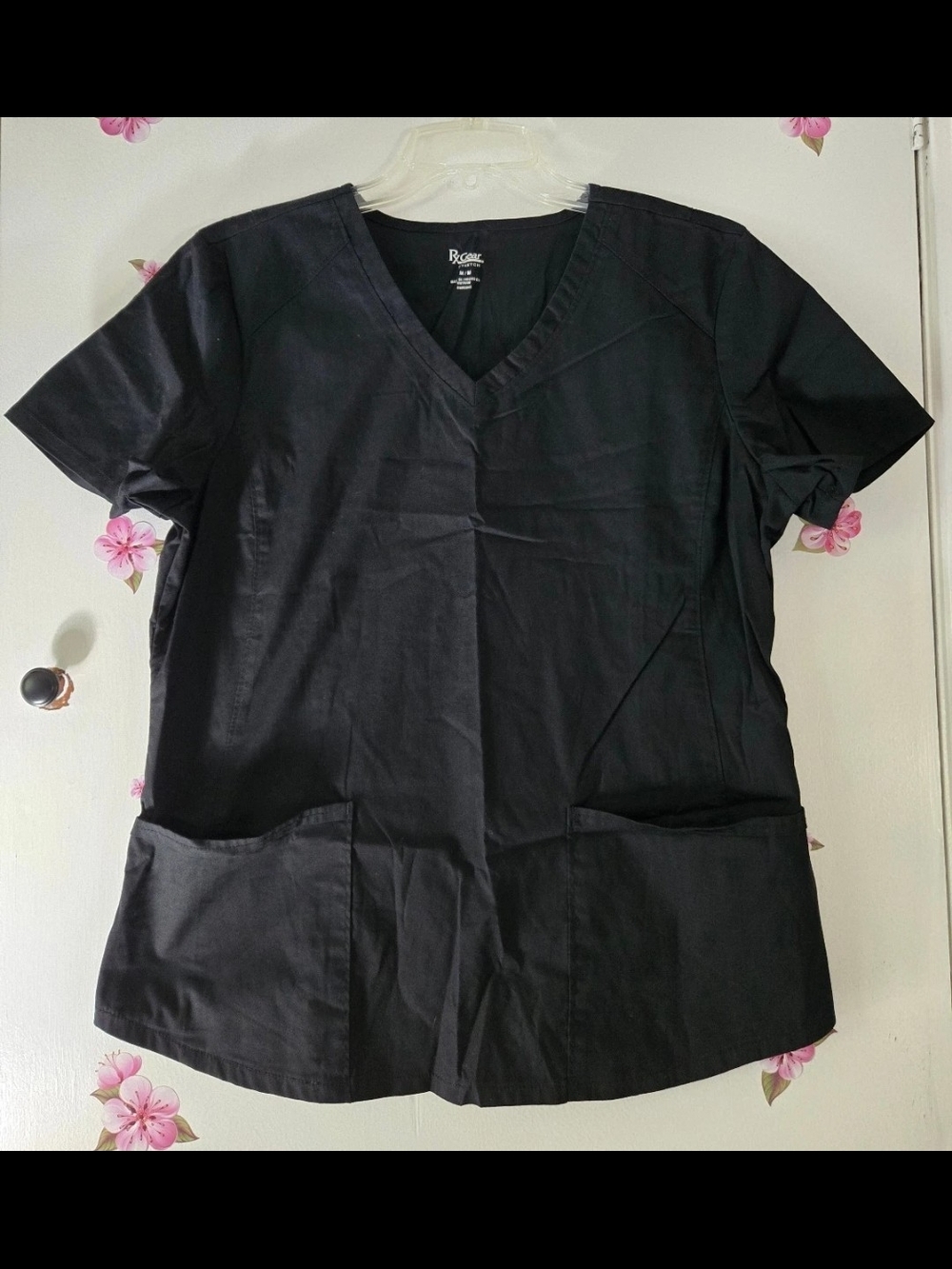 RX Gear Stretch Solid Black Women's Sized Medium Scrub Top Pair